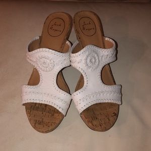 Jack Rogers Emilia White Leather Cork Wedge Sandals 3” Heel